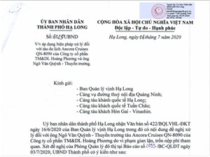 Đình chỉ tàu du lịch và thuyền trưởng do vi phạm gian lận, trốn nộp phí tham quan từ ngày 15/7/2020